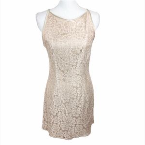 Vintage Jessica McClintock Gunne Sax Dress Women Medium Nude Beige Floral Lace